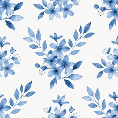 Blue Flowers Watercolor Seamless Pattern