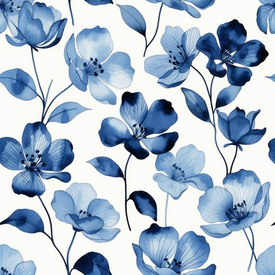 Blue Watercolor Flowers Seamless Pattern