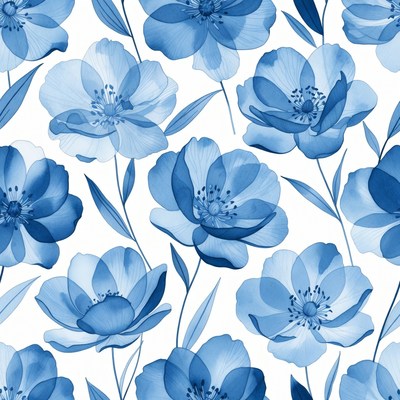 Blue Anemone Flowers Pattern