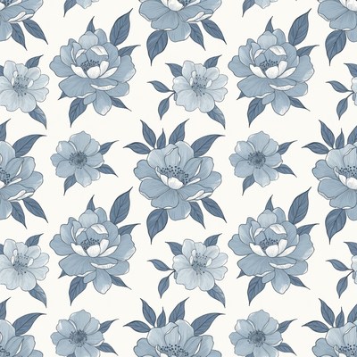 Blue Peony Flowers Seamless Pattern
