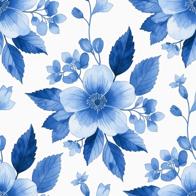 Blue Hydrangea Flowers Seamless Pattern