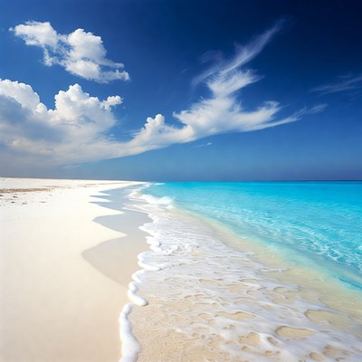Turquoise Ocean Waves on White Sand Beach