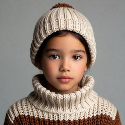 Asian girl in knit beanie and turtleneck