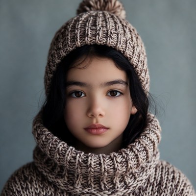 Asian girl in knit beanie hat