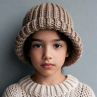 Girl wearing knitted beanie hat