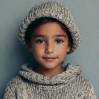 Girl wearing knit beanie and sweater