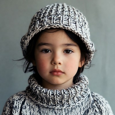 Asian girl in knit hat and sweater
