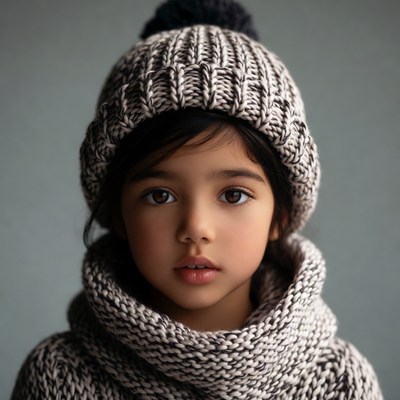 Asian girl in knit beanie and scarf