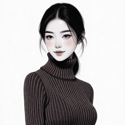 Asian woman in turtleneck sweater