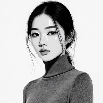 Asian woman in turtleneck sweater