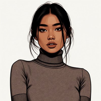 Asian woman in turtleneck illustration