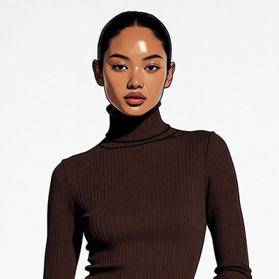 Asian woman in brown turtleneck