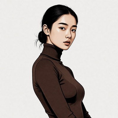 Asian woman in turtleneck illustration