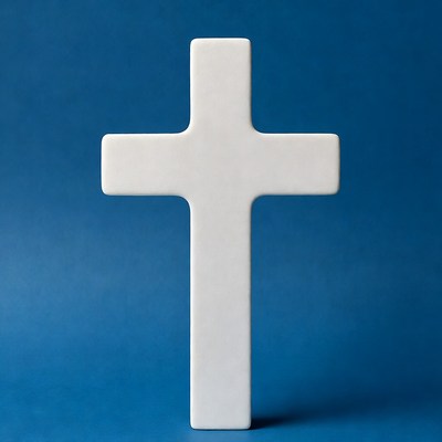 White Cross on Blue Background