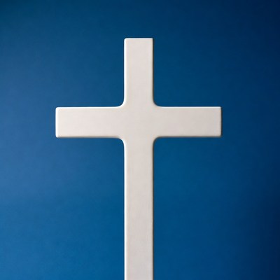 White Cross on Blue Background