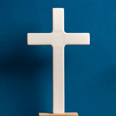 White Cross on Blue Background