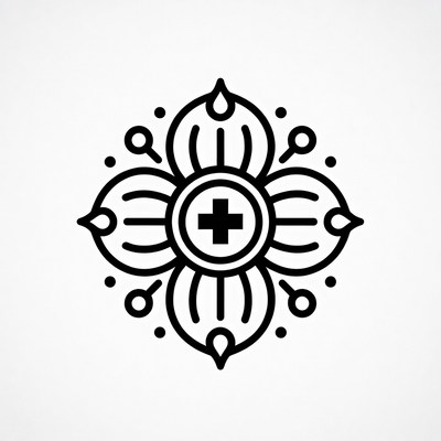 Black Outline Flower with Cross Symbol