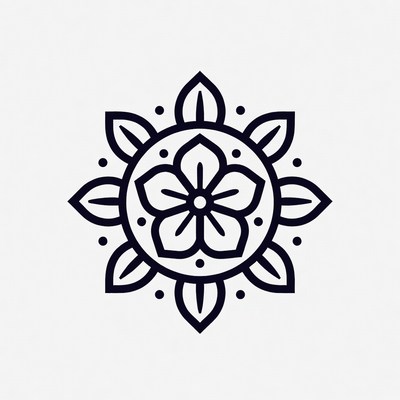 Black Outline Cherry Blossom Flower