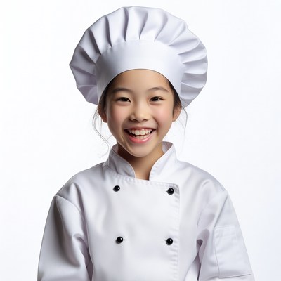Asian girl wearing chef uniform