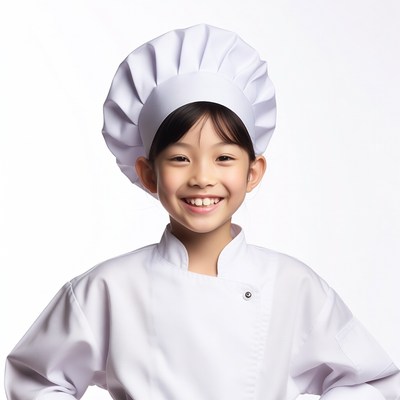 Asian girl in chef uniform smiling