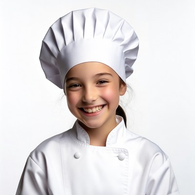 Girl wearing chef hat and uniform