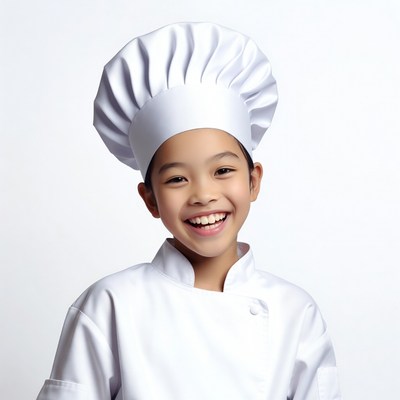 Asian girl wearing chef uniform