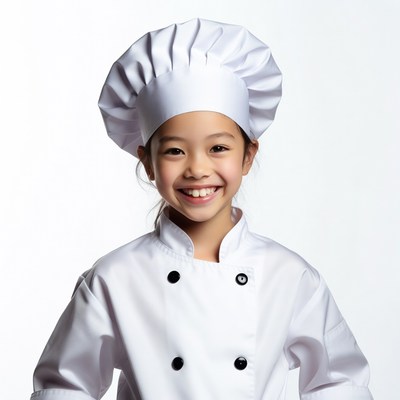 Asian girl wearing chef uniform