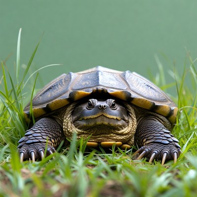Close-up of ornate slider turtle