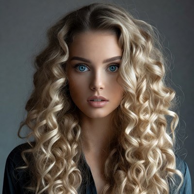 Beautiful woman with long blonde curly hair