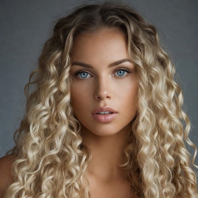 Woman with long curly blonde hair