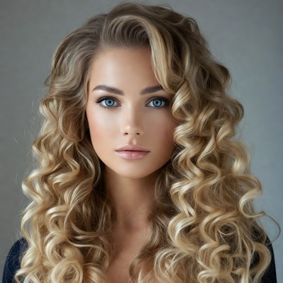 Beautiful woman with long blonde curls