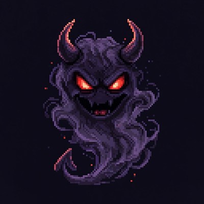 Pixel Art Fiery Demon Face