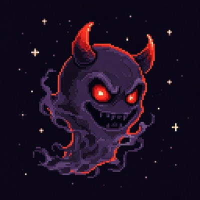 Pixel Art Demon Ghost with Red Eyes