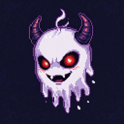 Pixel Art Cute Ghost with Horns