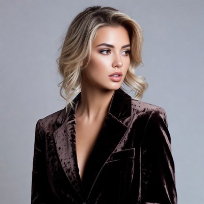 Blonde woman in velvet blazer