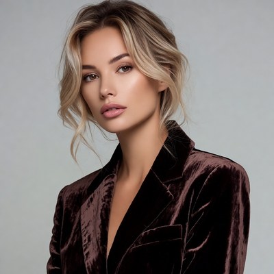 Blonde woman in velvet blazer