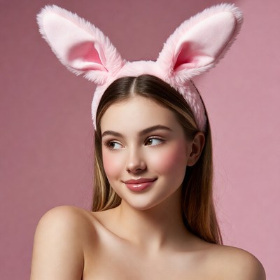 Girl wearing pink bunny ears