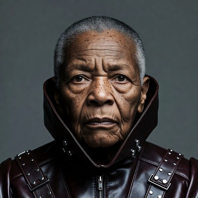 Elderly African-American man in leather collar