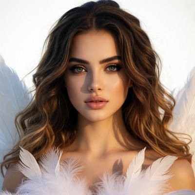 Beautiful woman with white angel wings