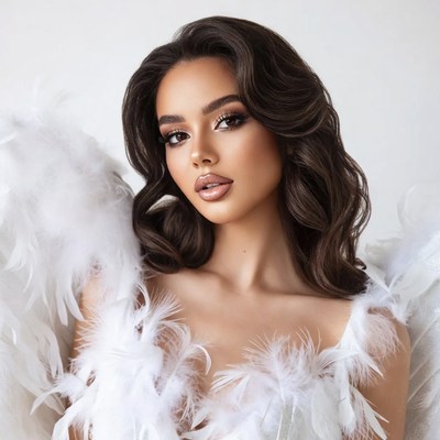 Beautiful woman with white angel wings