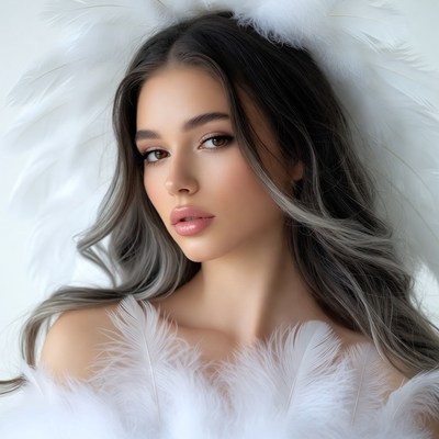 Woman with white feathers