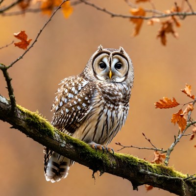 Barred Owl on Autumn Branch