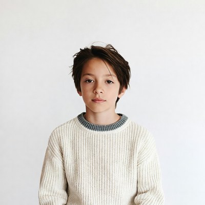 Asian boy in white sweater