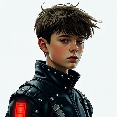 Anime boy in studded leather jacket