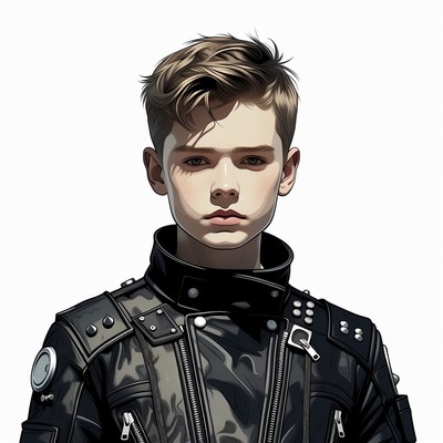 Boy in studded leather jacket