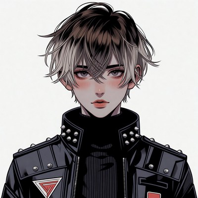 Anime boy in studded leather jacket