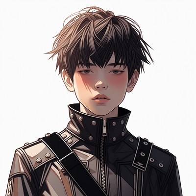 Anime boy in black studded jacket