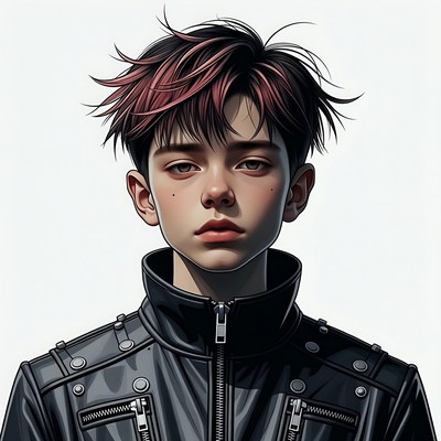 Anime boy in black leather jacket