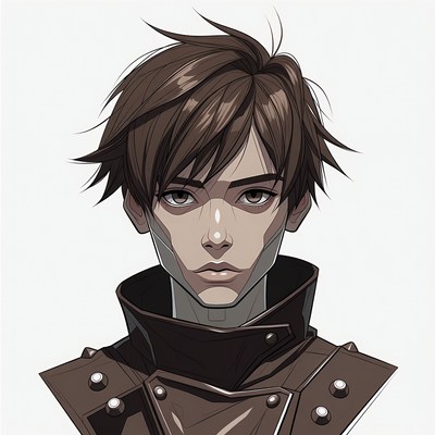 Anime boy in brown cyberpunk jacket