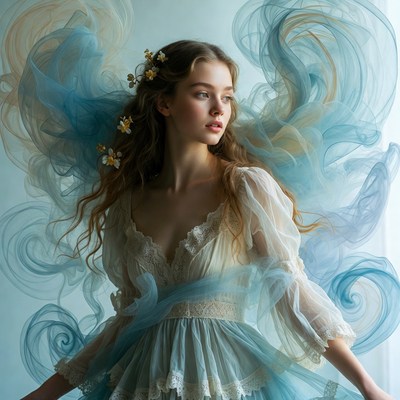 Young woman in flowing ethereal dress